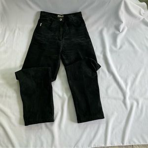 Black suede pants, straight cut, two front and two back pockets